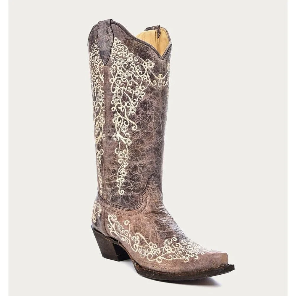 CORRAL WOMEN'S CRATER WITH BONE EMBROIDERY WESTERN BOOTS - SNIP TOE - Picture 1 of 10